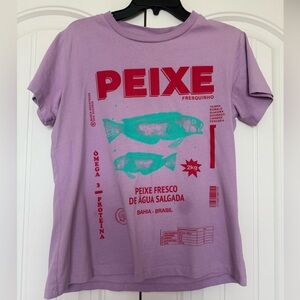 Farm Rio t shirt size small purple PEIXE printed shirt cotton